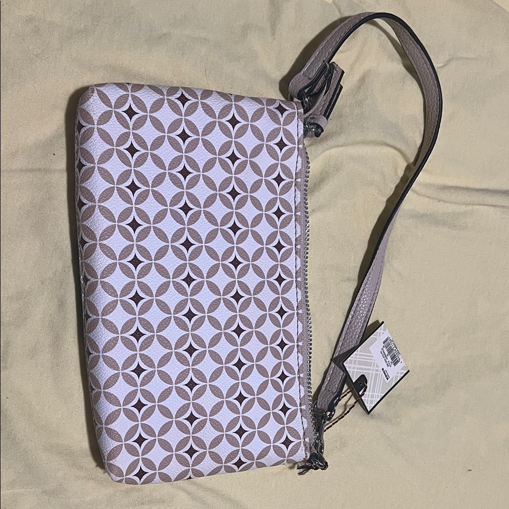 Dana Buchman White and Green Geometric Wristlet - Picture 2 of 3